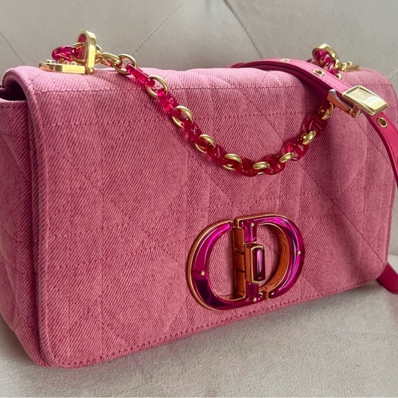 Christian Dior Macrocannage Caro Crossbody Medium Pink Denim - Picture 2 of 15
